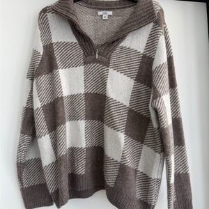Croft & Barrow Brown and White Checkered Zip Up Sweater